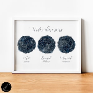 Rencontré, Fiancé, Marié, Constellation Map Print, Cadeau d’anniversaire de mariage pour couple, Star Map Wall Art, Carte des étoiles personnalisée, Bonjour voulez-vous je fais