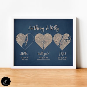 3 Herz Karte Drucken Met Verlobte verheiratet, Jahrestag Karte Geschenk, erstes Datum werde ich tun, der erste Tag, der Ja-Tag, der beste Tag
