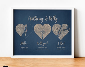 3 Herz Karte Drucken Met Verlobte verheiratet, Jahrestag Karte Geschenk, erstes Datum werde ich tun, der erste Tag, der Ja-Tag, der beste Tag