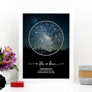 Mapa de estrellas personalizado, Impresión de mapas de constelaciones, Póster de mapa de estrellas personalizado Digital, Impresión de gráficos de estrellas, Impresión de mapas de cielo nocturno, Mapa de estrellas por fecha