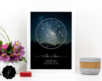 Personalized Star Map, Constellation Map Print, Custom Star Map Poster Digital, Star Charts Print, Night Sky Map Print, Star Map By Date