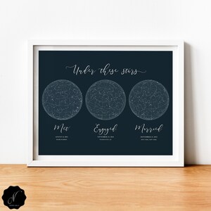 Met Engaged Married Constellation Map Print, Star Map Wall Art, Regalo de aniversario de matrimonio para pareja, Estrellas en la noche de bodas Regalo personalizado