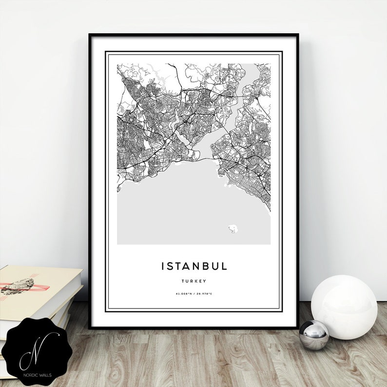 Istanbul Map Printable Wall Art Downloadable Map Of Istanbul Etsy