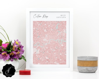 Aangepaste kaartafdruk, gepersonaliseerde kaart afdrukbare muurkunst, aangepaste kaart van elke stad, aangepaste kaart digitale print, aangepaste kaartposter, aangepaste kaart cadeau