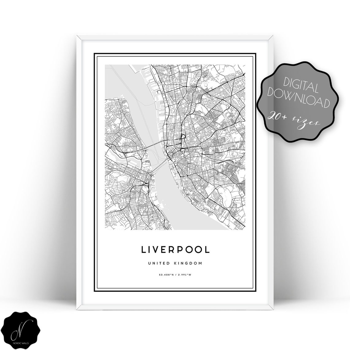 Liverpool City Map Printable Wall Art Map Of Liverpool With | Etsy