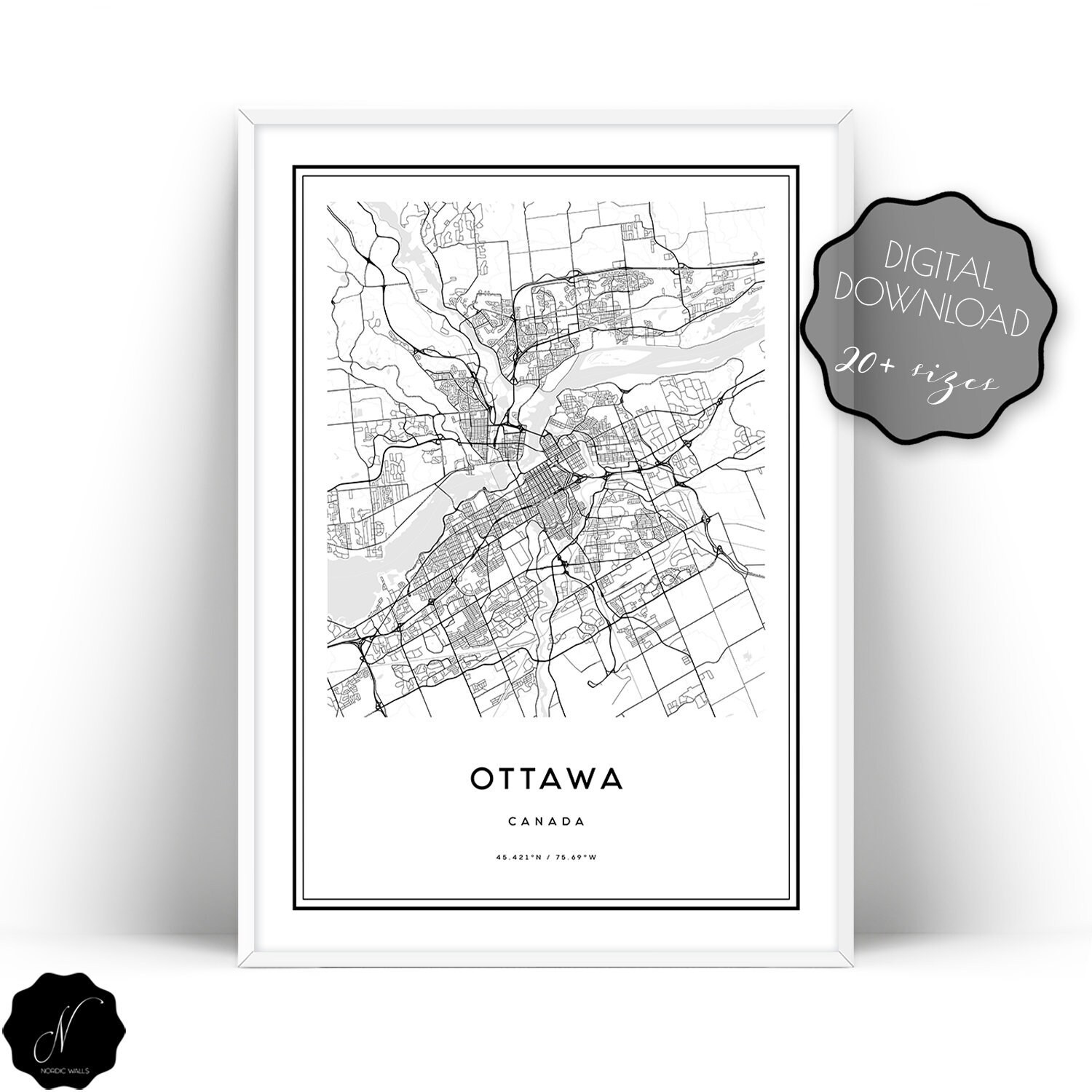 Ottawa Map Print Map Of Ottawa Wall Art Ottawa City Map Etsy