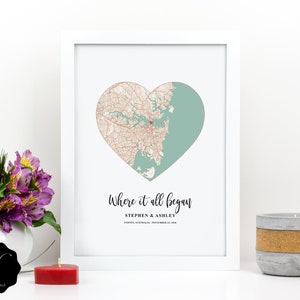 Where It All Begann personalisierter Personalisierter Herz Karte Digitaldruck, Personalisierte Stadt Karte Jahrestag Geschenk, Wo wir Karte getroffen, Besondere Ort Karte Druck