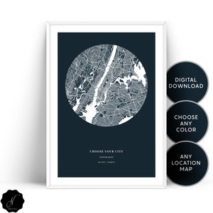 Carte personnalisée Digital Printable Wall Art, Carte personnalisée de n’importe quelle ville, Cartes personnalisées Gift Wall Art Prints