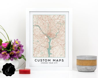 Aangepaste stadskaart kunst aan de muur, afdrukbare kaart van hoge kwaliteit van elke stadskaart, aangepaste kaart digitale print, gepersonaliseerde kaart, aangepaste kaartposter
