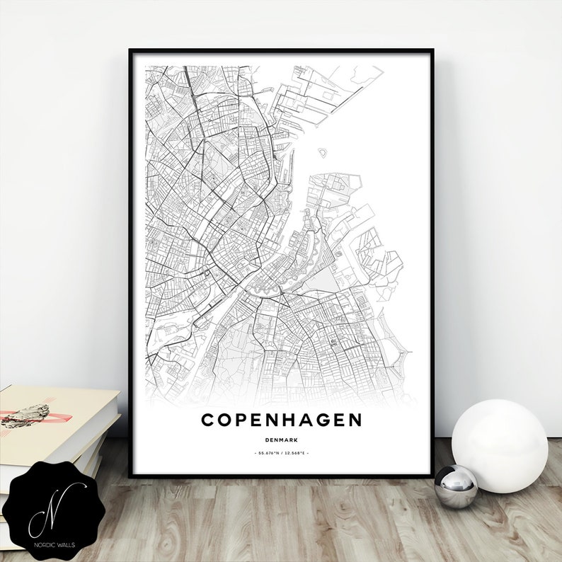 Copenhagen Map Print Map Gifts Printable Map Of Copenhagen | Etsy