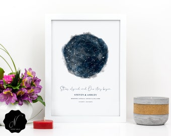 Stars On Wedding Night Customized Printable Gift, Personalized Marriage Anniversary Present For Couple, Constellation Map Art, Star Map Art