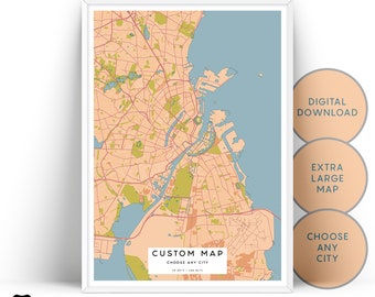 Aangepaste kaart afdrukken, gepersonaliseerde kaart, kaart cadeau kunst aan de muur, elke stadsplattegrond, elke locatiekaart, aangepaste kaart kunst aan de muur, aangepaste kaart poster, afdrukbare kaart