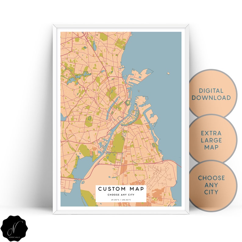 Custom Map Print, Personalized Map, Map Gift Wall Art, Any City Map ...