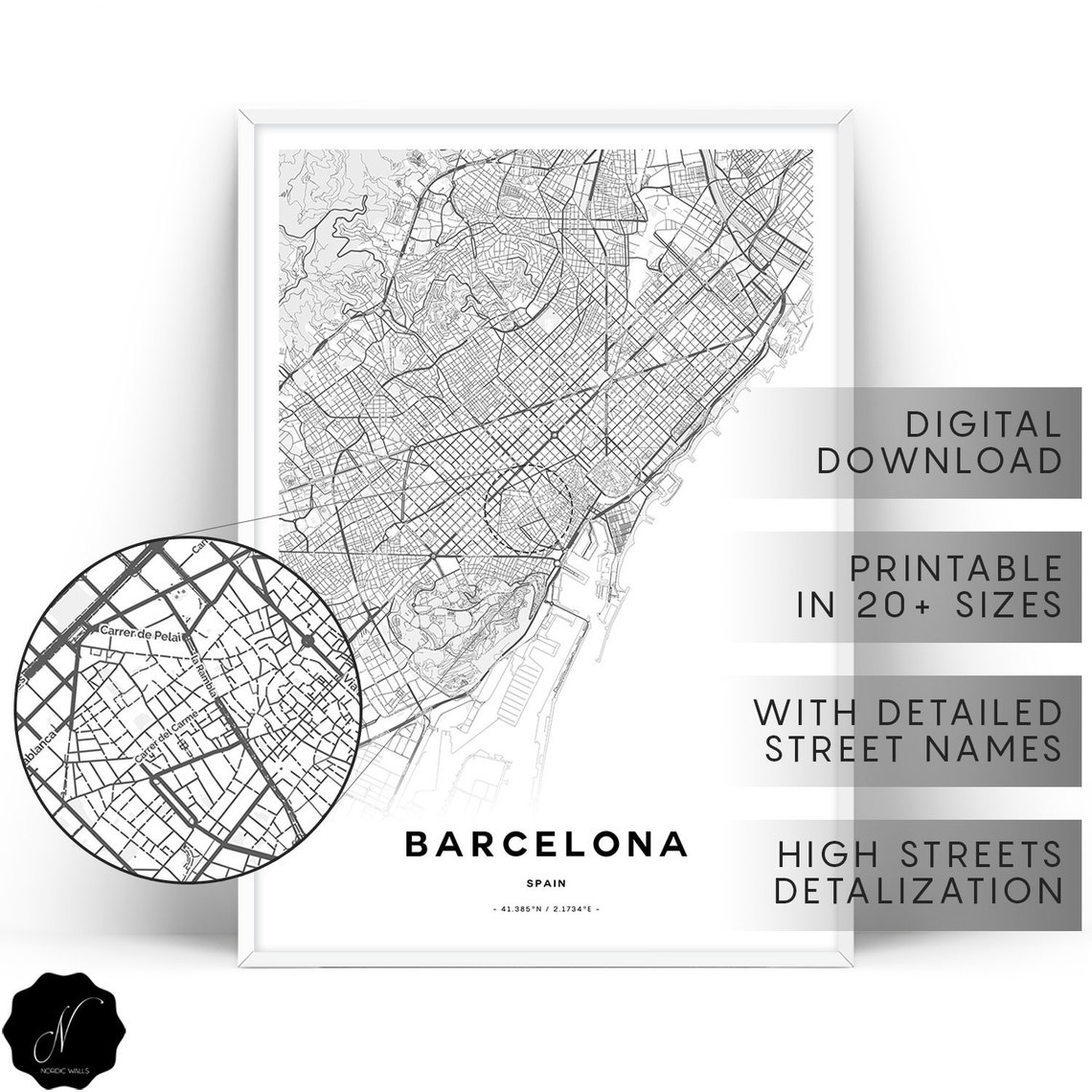 Barcelona Map Print Map as Art Printable Map of Barcelona - Etsy