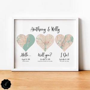Hallo zal ik doen 3 hartkaart afdrukken, cadeau eerste verjaardag, huwelijksverjaardag cadeau voor stel, katoenen jubileum, ontmoet verloofd getrouwd