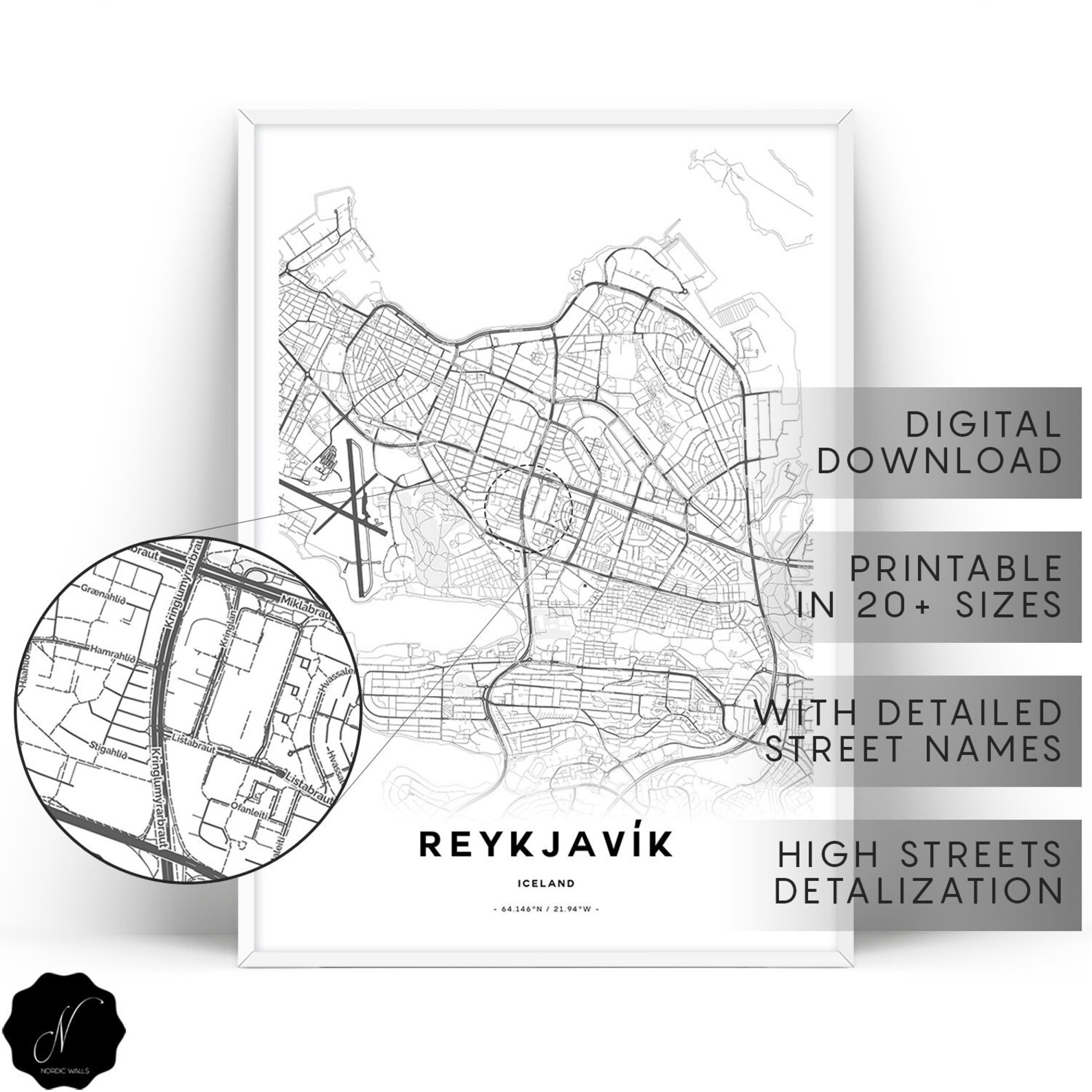 Reykjavik Map Printable Wall Art Maps as Art Reykjavik City | Etsy