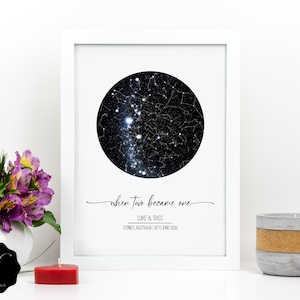 Impression de carte des étoiles, Cadeau de carte des étoiles d’anniversaire, Carte des étoiles personnalisée, Carte des étoiles par date, Carte des étoiles du ciel nocturne Cadeau d’astronomie