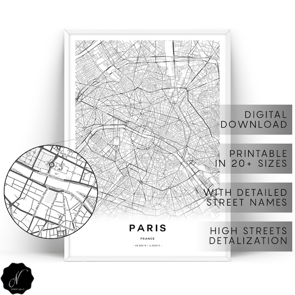 Paris Map Print, Map As Art, Printable Map Of Paris Map Wall Art Prints, Map Gifts, Paris City Map Print, Paris Street Map, Paris Map Poster
