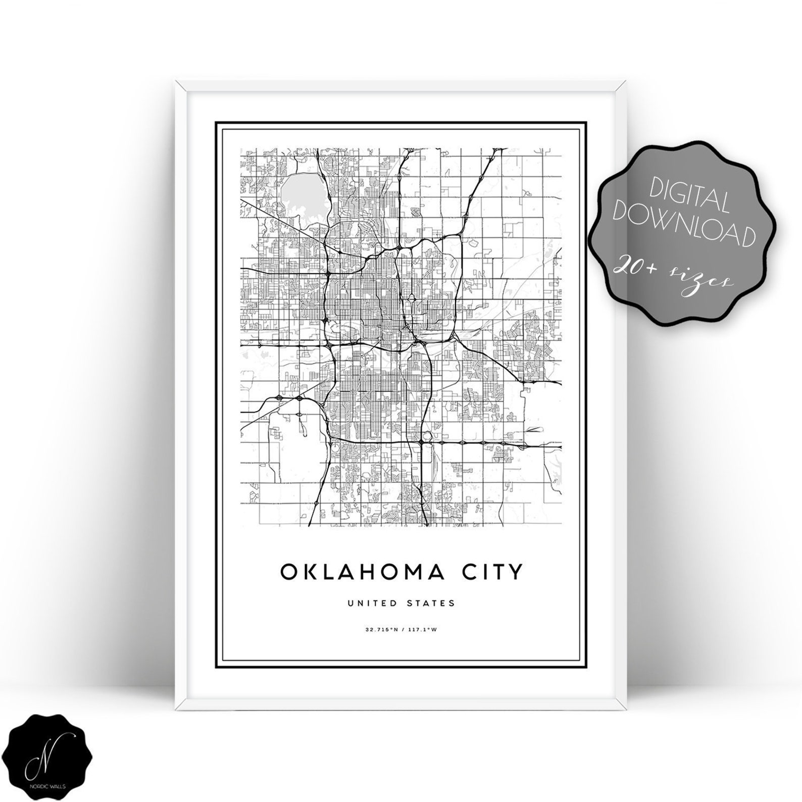 Oklahoma City Map Print Map of Oklahoma Wall Art City Map | Etsy