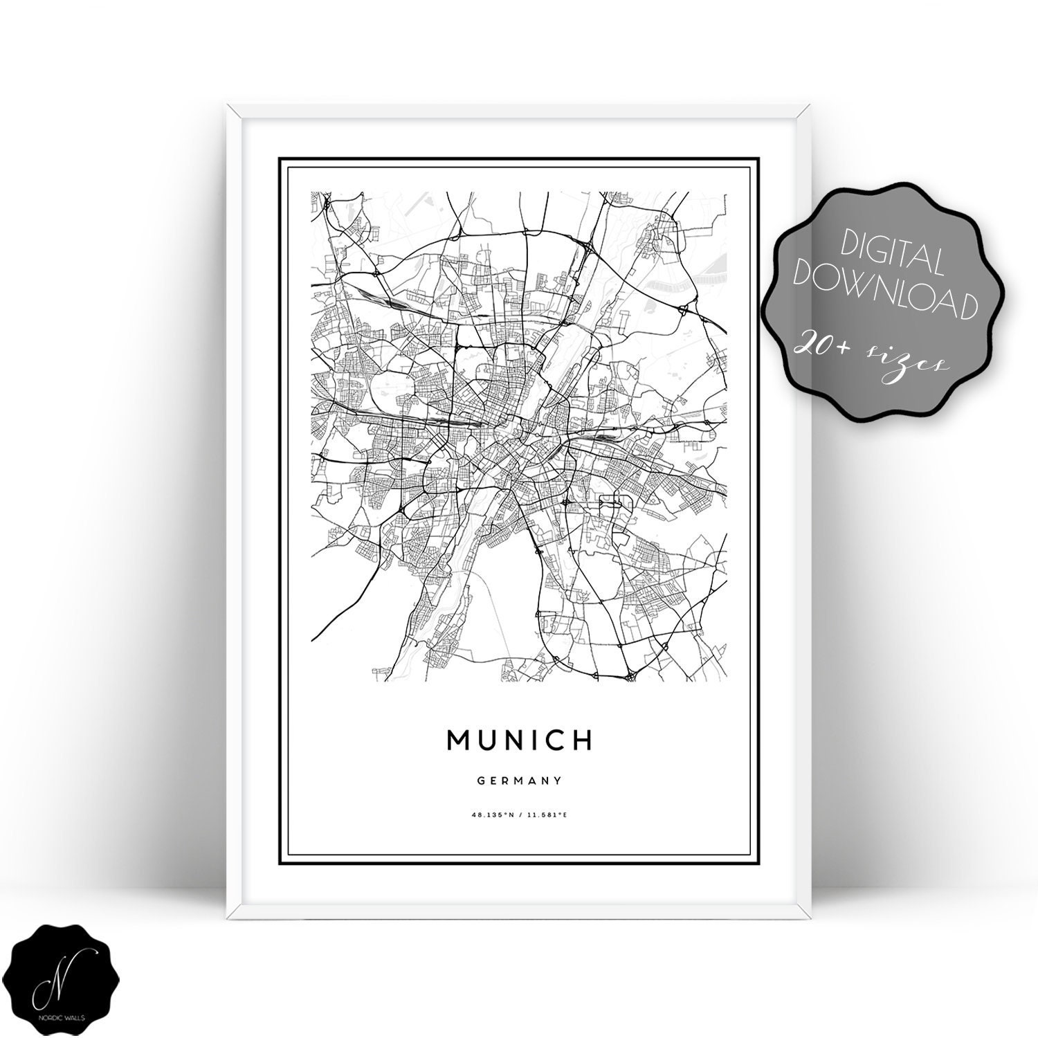 Munich Map Printable Wall Art Printable Map Of Munich Wall | Etsy