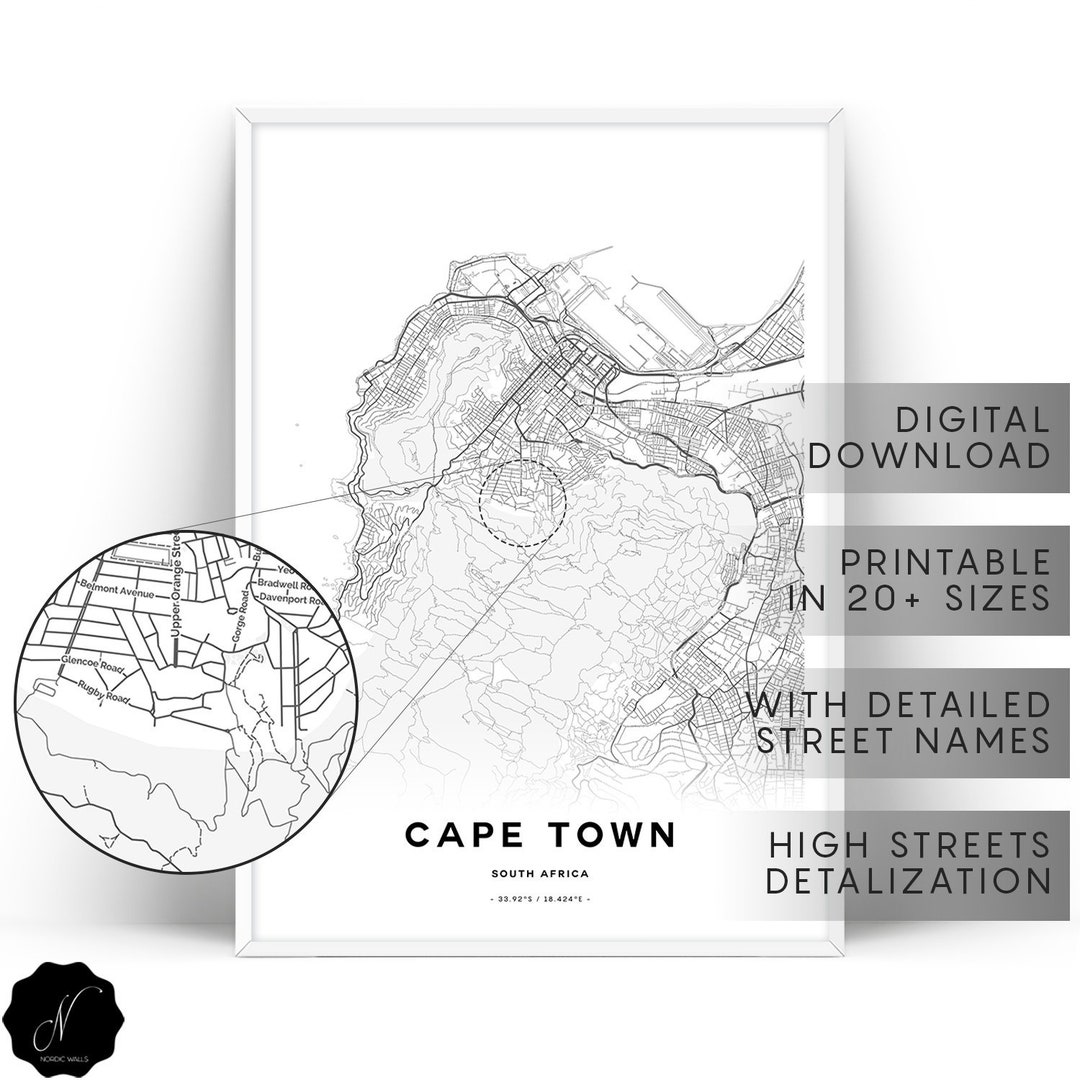Cape Town Map Printable Wall Art Map Gifts Map as Art Cape Etsy