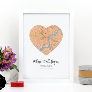 Unsere erste Datum Karte, wo wir Karte Herz Karte Druck, wo alles begann personalisierte Karte Geschenk, besondere Location Karte Druck Digital