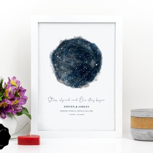 Art mural personnalisé De la carte du ciel, Cadeau de carte personnalisé, Carte des étoiles personnalisée par date, Idées de cadeaux d’anniversaire de mariage, Impression de carte du ciel nocturne, Carte des étoiles numérique