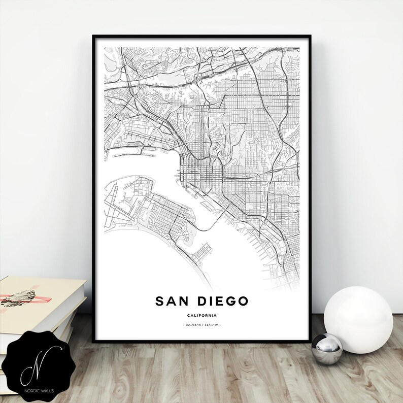 San Diego Map Print Maps as Art Printable Map of San Diego - Etsy