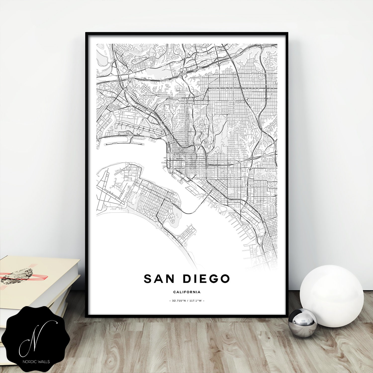San Diego Map Print Maps as Art Printable Map of San Diego - Etsy