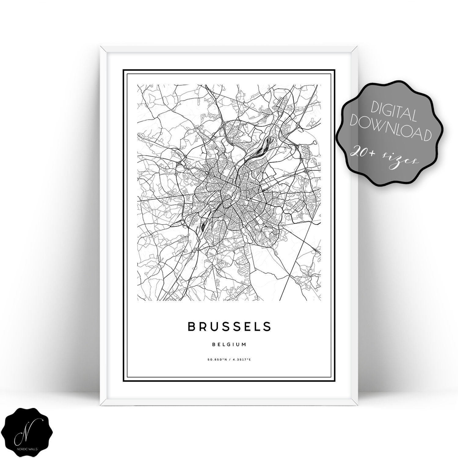 Brussels Map Print Map of Brussels Wall Art Prints Brussels | Etsy