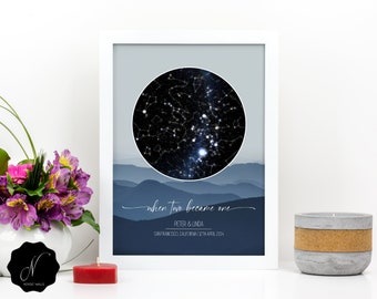 Personalized Star Map, Constellation Map Art, Star Map Print, Star Map By Date, Night Sky Print, Where We Met Star Map, When Two became One