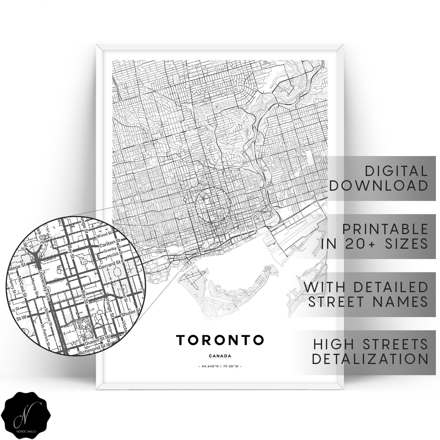 Toronto Map Prints Map Gifts Printable Map Of Toronto Wall | Etsy