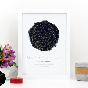 Arte realista del mapa estelar, mapa estelar por fecha, regalo personalizado del mapa estelar para pareja, arte del mapa de constelaciones, impresión digital personalizada del mapa estelar