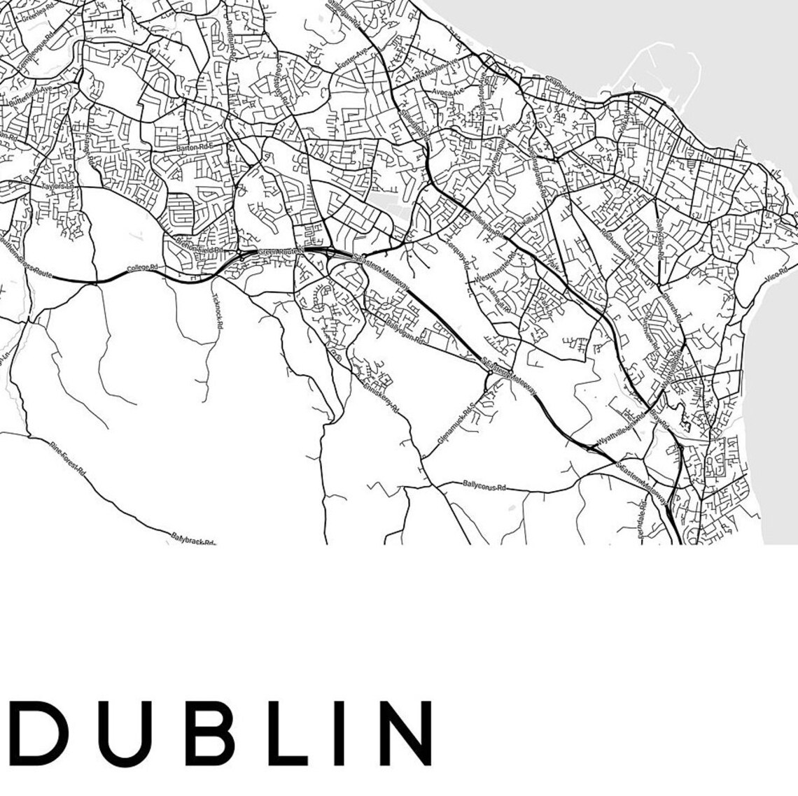 Dublin Map Print Map Of Dublin Dublin Map Wall Art Prints Etsy