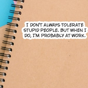 Funny sarcastic work sticker quote for care packages, water bottles, laptops, I don’t always tolerate stupid people… image 7