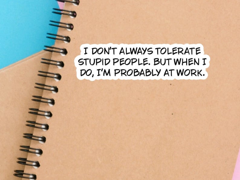 Funny sarcastic work sticker quote for care packages, water bottles, laptops, I don’t always tolerate stupid people… image 7