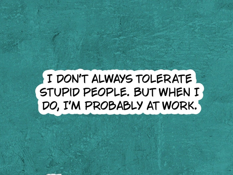 Funny sarcastic work sticker quote for care packages, water bottles, laptops, I don’t always tolerate stupid people… image 2