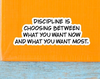 Inspirational sticker, discipline famous quote, laptop decal, tumbler sticker, water bottle, care package, weight loss, workout