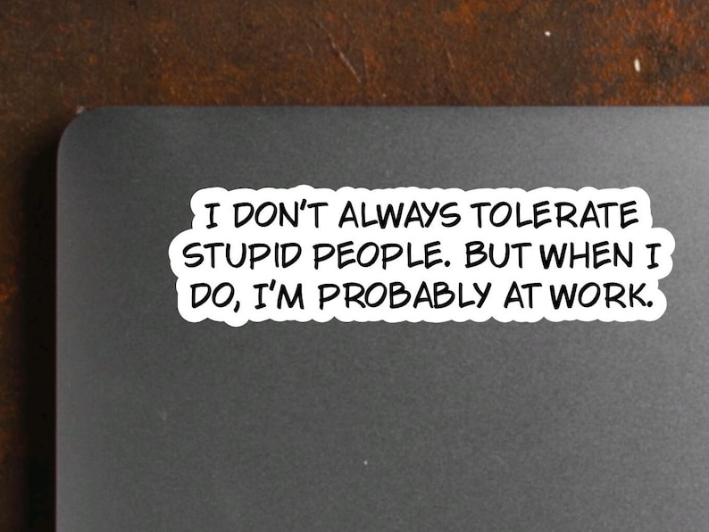 Funny sarcastic work sticker quote for care packages, water bottles, laptops, I don’t always tolerate stupid people… image 4