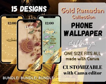 Diseños inspiradores de fondos de pantalla para teléfono con temática de Ramadán dorado