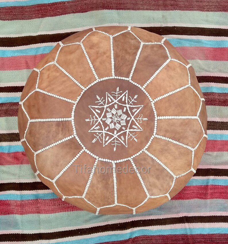 pouffe,ottoman,Genuine leather Moroccan Pouf. Lot 2 Premium Handmade Moroccan Leather Poufs Ottoman