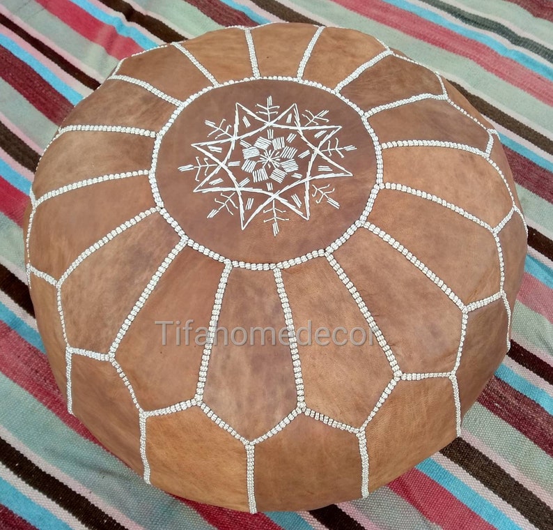 pouffe,ottoman,Genuine leather Moroccan Pouf. Lot 2 Premium Handmade Moroccan Leather Poufs Ottoman