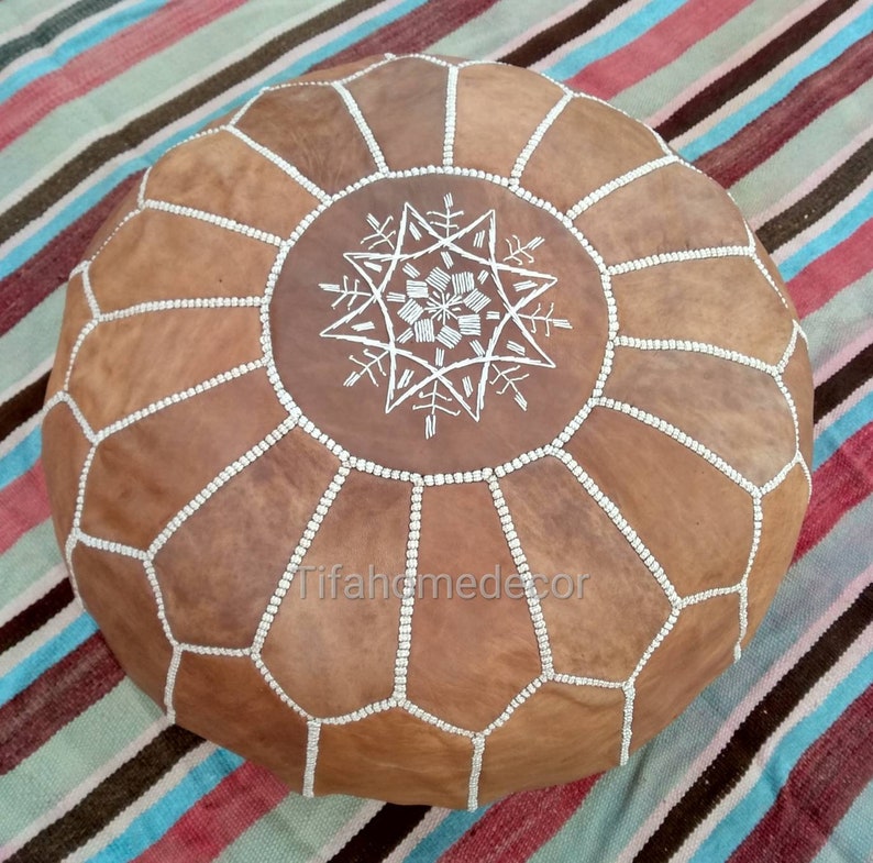 pouffe,ottoman,Genuine leather Moroccan Pouf. Lot 2 Premium Handmade Moroccan Leather Poufs Ottoman