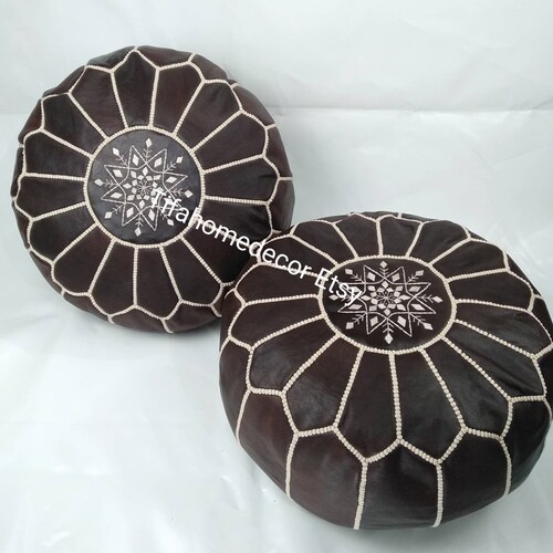 Set Of 2 Moroccan Pouf Handmade Moroccan Stool, Genuine Leather Ottoman, Natural shops Brown Color Pouffe Ottoman Footstool