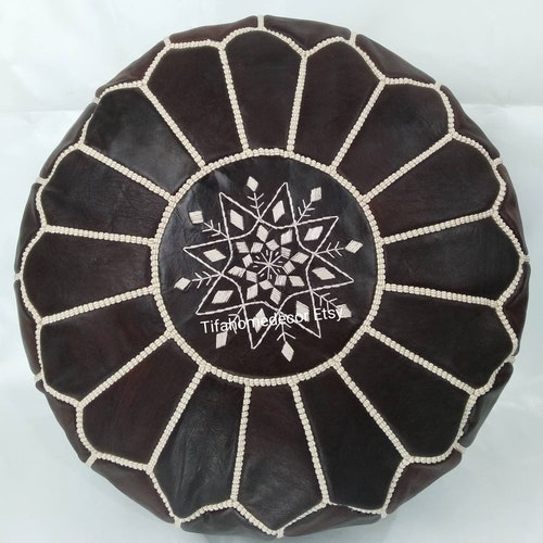 Set Of 2 Moroccan Pouf Handmade Moroccan Stool, Genuine Leather Ottoman, Natural shops Brown Color Pouffe Ottoman Footstool
