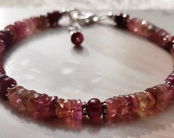 Kostbares Turmalin Rubellit Armband aus unterschiedlichen rosa Farben mit Silber