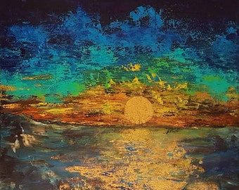 Original Acrylbild "Sonnenaufgang" mit Goldfolie