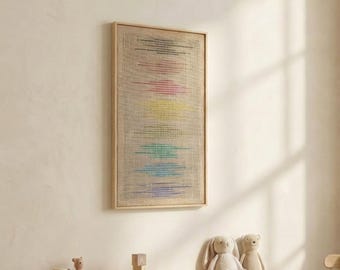 Handwoven Wool Tapestry – Muted Rainbow, Japandi Home Decor Framed Art - Kloara
