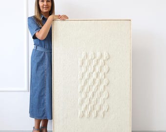 Cream White Woven Wall Art in Wood Frame: Japandi Decor - Framed II