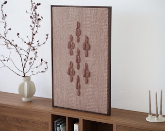 Large Framed Wool Tapestry - Japandi Boho Wabi Sabi Wall Art - Boho Handwoven Decoration - Handmade Tapestry - Framed VIII Bronze